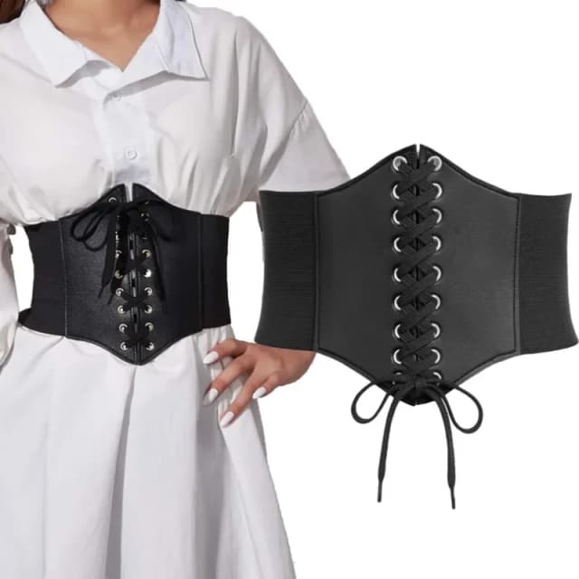 Cinturón de corsé para mujer, moda gótica de cuero PU, cinturones de corsé con cordones para mujer, corsé Vintage de cintura adelgazante, cinturón ancho negro para niña