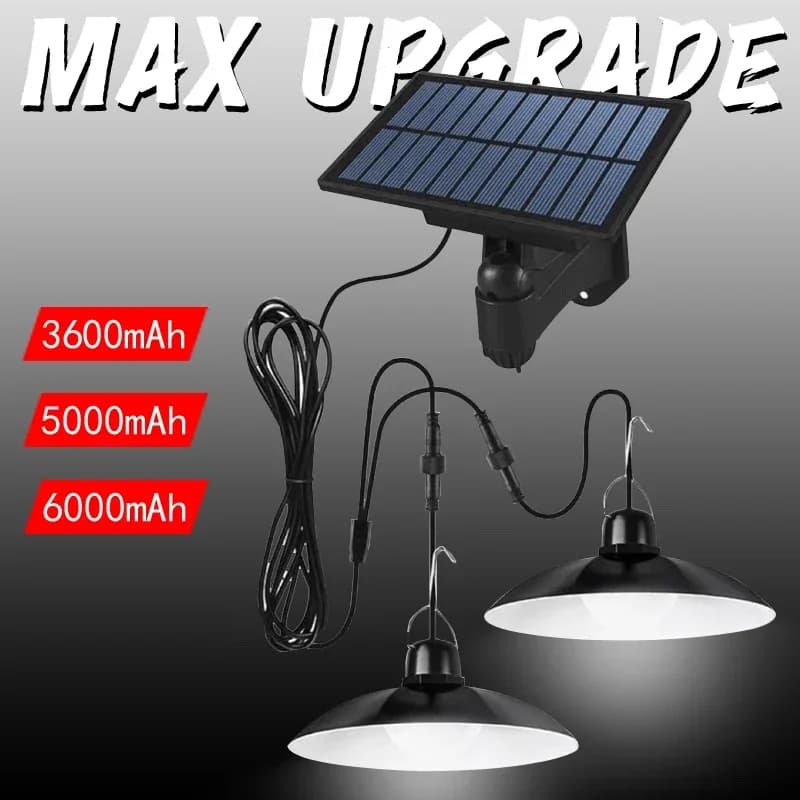 Luz colgante solar Lámpara alimentada por energía solar 2600/5000/6000 mAh Led blanco/cálido con control remoto Camping Jardín al aire libre