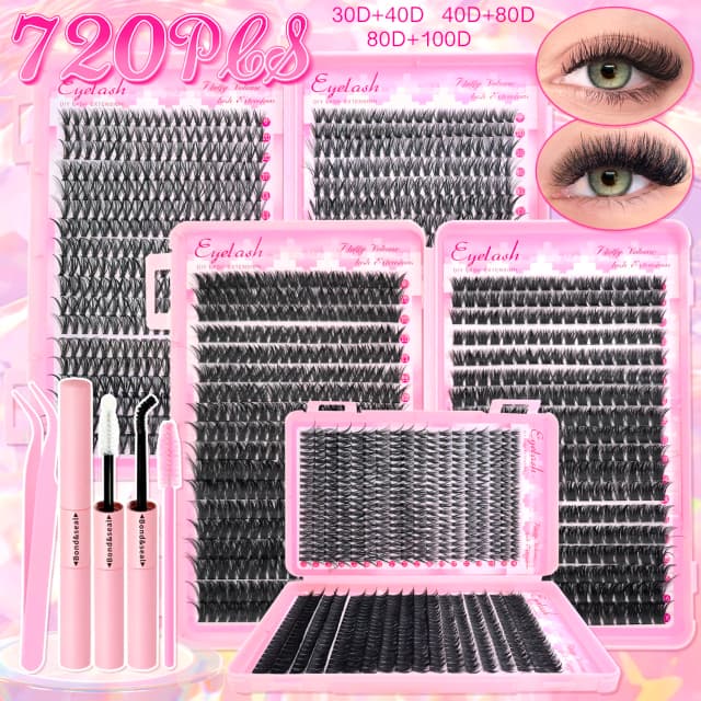 Kit de extensión de pestañas DIY, grupos de pestañas individuales de 9-16mm con unión y sello, pestañas naturales tenues