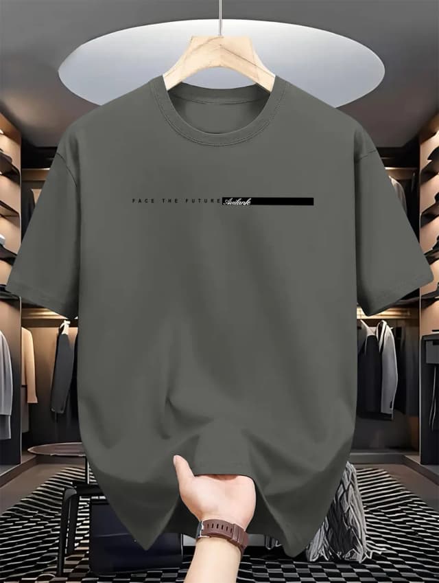 Camiseta holgada informal para hombre, camisa de manga corta con cuello redondo y estampado de letras grandes, 100% algodón, estilo Unisex