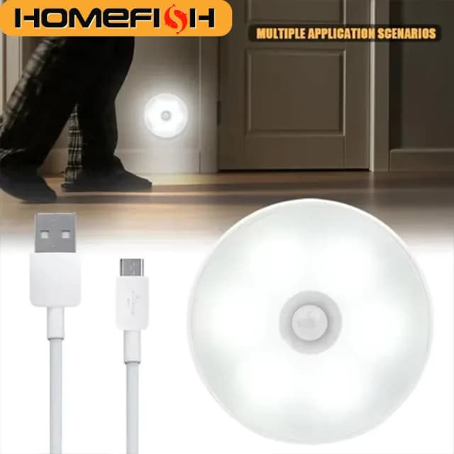 Lámpara Nocturna LED con Sensor de Movimiento HOMEFISH, Recargable por USB, Inalámbrica, para Armario, Cocina, Escalera