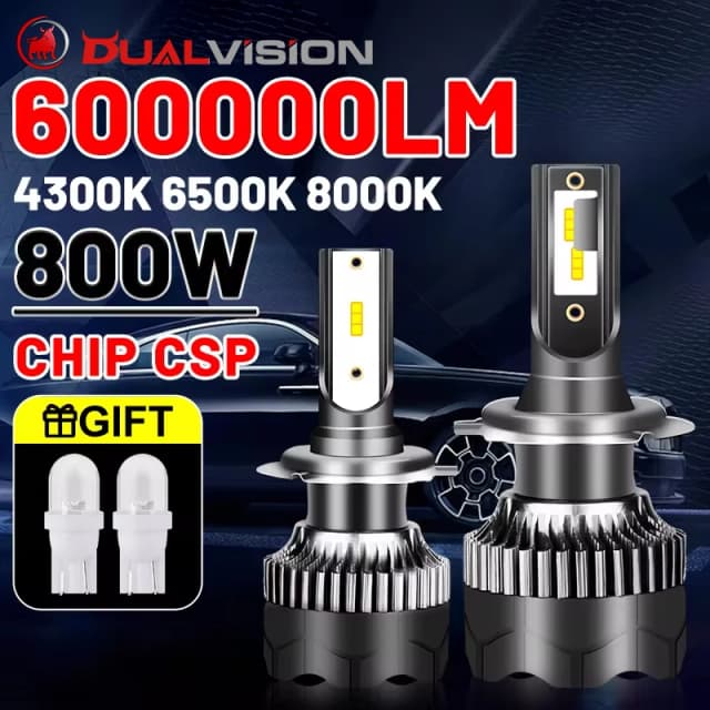 Dualvision-faro LED H4 de 12V, 800W, 3570 CSP, LED H7 H1 H11 H8 9005 9006 HB3 HB4 H9 4300K 6500K 8000K 2 piezas, luces antiniebla