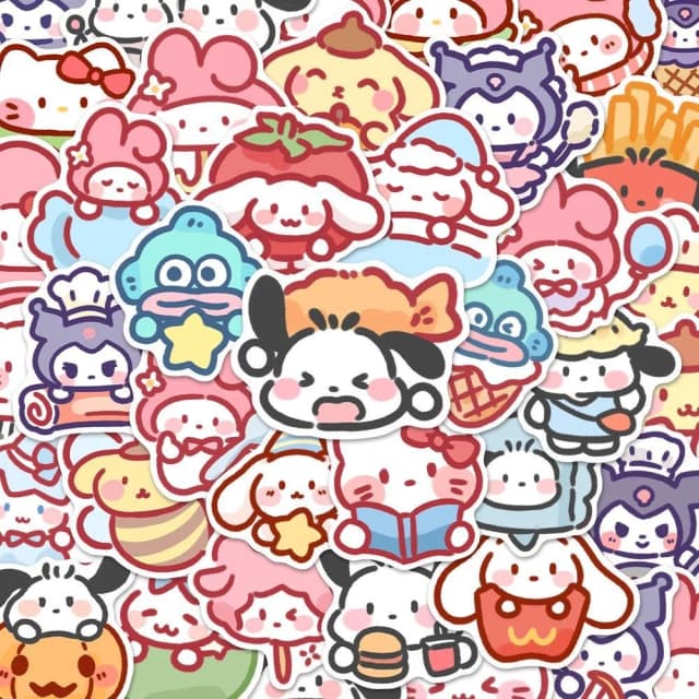 100 Uds. Pegatinas bonitas de dibujos animados Sanrio My Melody Kuromi pegatinas decorativas para bolso Cinnamoroll bolsa adhesiva de regalo para niños