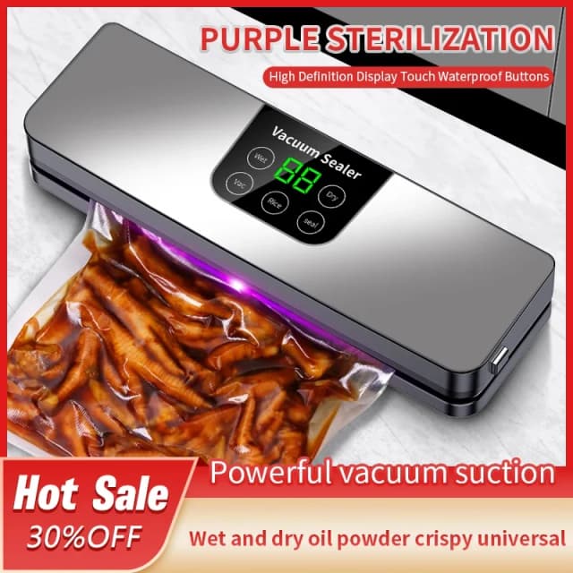 Sellador eléctrico de alimentos al vacío, máquina de envasado al vacío de alimentos secos/húmedos, sellado de almacenamiento de alimentos de cocina, llave táctil inteligente, limpieza desmontable selladora al vacío