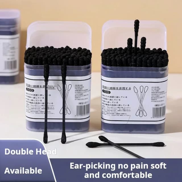 Hisopos de algodón negros, hisopos desechables de doble punta para espinillas, hisopos de algodón japoneses, nueva caja limpia