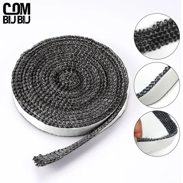 Cuerda de estufa plana negra autoadhesiva, tira de sellado de puerta de chimenea de fibra de vidrio, cinta de junta de repuesto de cable, 10/15mm de ancho, 2m de longitud