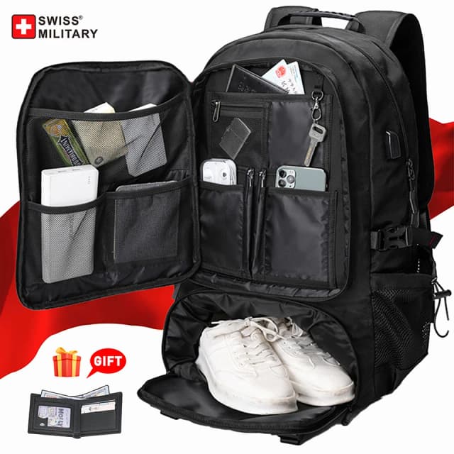 Mochila de viaje militar suiza, bolso expandible USB impermeable de gran capacidad, bolso para ordenador portátil 17,3, mochilas para deportes al aire libre para hombres