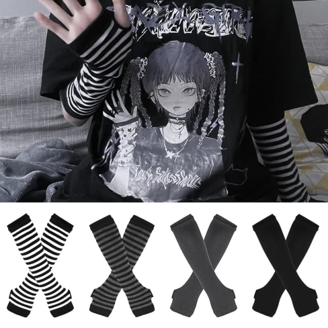 Guantes cálidos de invierno de manga larga para hombre y mujer, manoplas de codo tejidas a rayas sin dedos, estilo Hip-Hop, brazo calentador elástico para exteriores