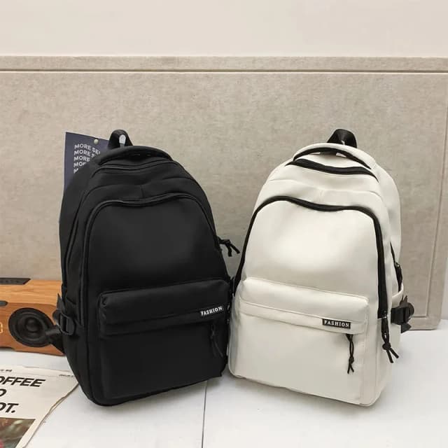 Mochila para estudiantes de color sólido de gran capacidad, mochila de viaje negra simple para escuela secundaria y secundaria