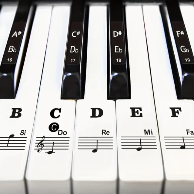 Pegatina grande para teclas de piano en negrita para principiantes: etiqueta de letras extraíble para teclas 88/61/54/49/37, notas fáciles de aprender, negro