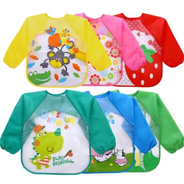 Bata impermeable para comer, delantal artístico de manga larga con dibujos animados para bebés pequeños, babero de alimentación para niños y niñas, Baberos suaves para bebés, ropa para eructar
