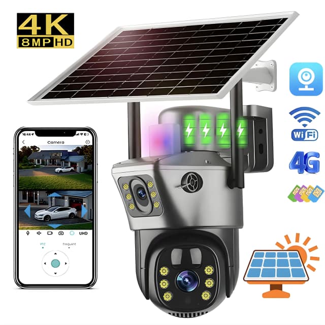 Cámara Solar de vigilancia Wifi 4G para exteriores, 4K, 8MP, 360, visión nocturna inalámbrica, impermeable, protección de seguridad Cctv, cámaras Ip