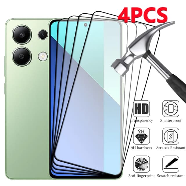 4 Uds para Xiaomi Redmi Note 13 4G vidrio Redmi Note 13 4G vidrio templado cubierta completa pegamento 9H Protector de pantalla para Redmi Note 13 4G