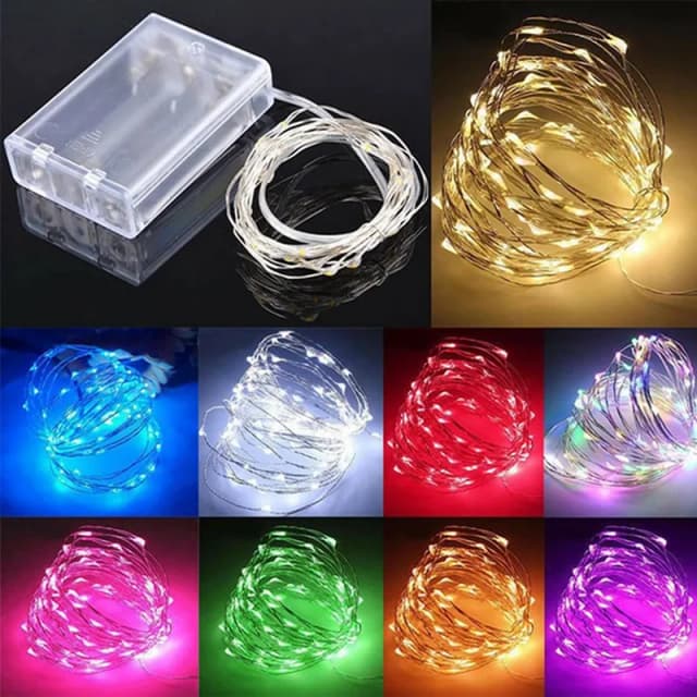 Cadena de luces Led de hadas, cuerda de alambre de cobre, 1/2/3/5/10M, alimentada por batería, para dormitorio, jardín, fiesta, decoración de boda, 1 paquete