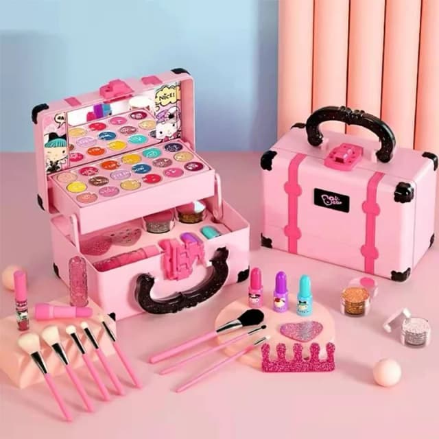 Cosméticos de maquillaje para niños, caja de juego de simulación, maquillaje de princesa, juego de juguetes para niñas, lápiz labial, sombra de ojos, Kit de seguridad no tóxico, juguete para chico