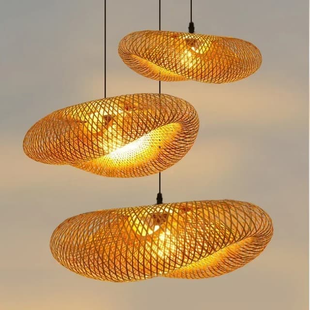 Lámpara colgante tejida a mano de bambú, lámpara de techo LED colgante de 40cm, accesorio de araña, artesanía de ratán tejida, decoración del dormitorio del hogar