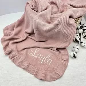 Manta de bebé con volantes, manta suave personalizada para bebé, manta tejida bordada para recién nacido, regalo suave personalizado para Baby Shower