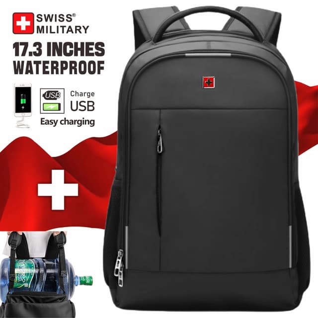 Mochila militar suiza para ordenador portátil para hombre, mochila de negocios a la moda de 17 pulgadas, mochila escolar impermeable con Usb de gran capacidad, mochila de pecho