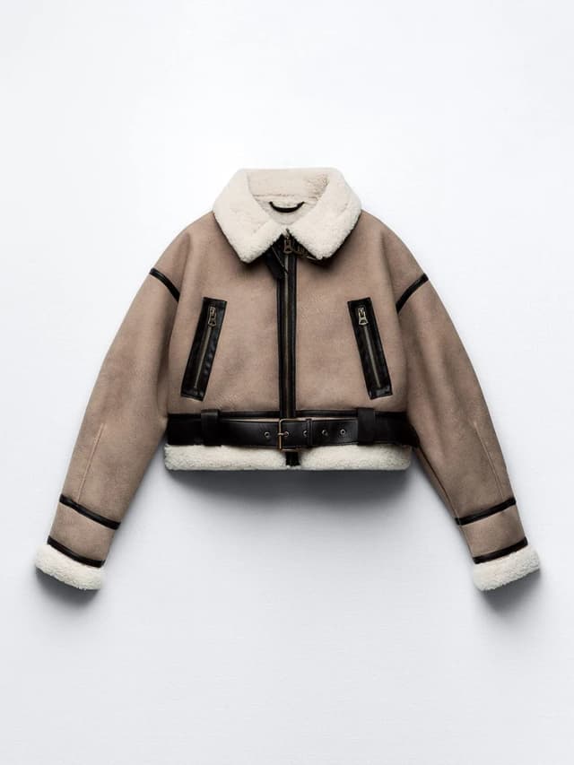 Ailegogo-Chaqueta corta de piel sintética para mujer, ropa de calle Retro holgada empalmada, abrigo con cinturón y cremallera, prendas de vestir Vintage