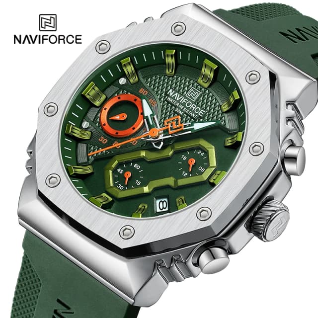 NAVIFORCE, reloj de tendencia a la moda para hombre, correa de silicona, calendario de cuarzo, esfera pequeña, cronógrafo, reloj deportivo resistente al agua para hombre