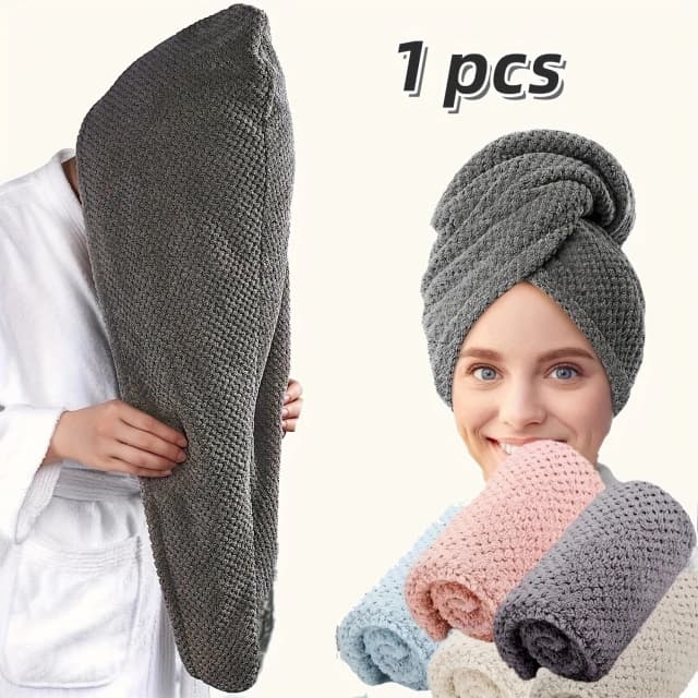 Toalla para el cabello de color sólido Gorro para el cabello seco texturizado 9,8 "X 25,5" toalla absorbente para el cabello para mujeres con botones