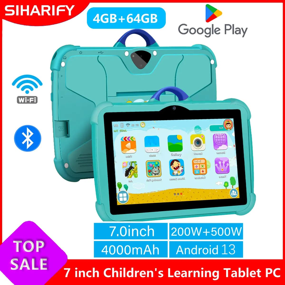 Nueva tableta para niños con WiFi 5G de 7 pulgadas para estudio educativo Quad Core 4GB RAM 64GB ROM tabletas WiFi con funda portátil para regalos de niños