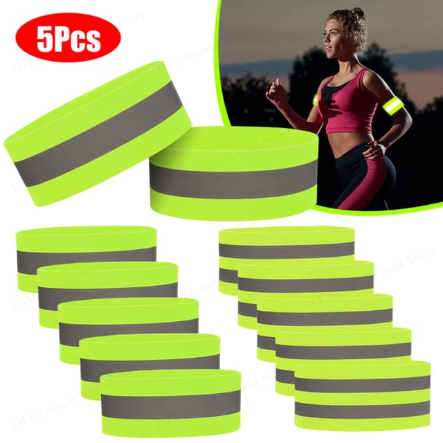 Brazalete reflectante para correr, cinta reflectora de seguridad para muñeca, tobillo y pierna, para caminar de noche, ciclismo, pulsera Led de alta visibilidad, 5 uds.