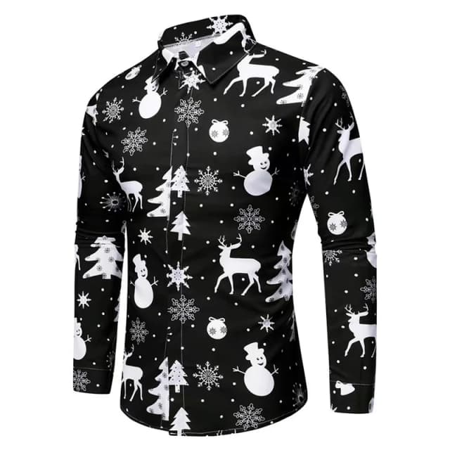 Camisa de fiesta de Año Nuevo para hombre, camisa de manga larga con estampado 3D de muñeco de nieve de Navidad, Tops de manga larga, camisa informal de Navidad para hombre 2024