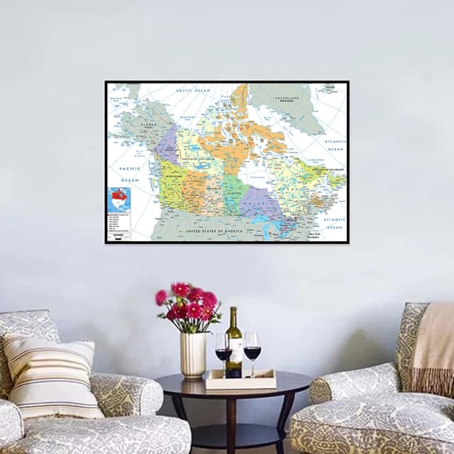 Mapa Kanady w języku angielskim bez ramy - Mapa administracyjna - Plakat, obraz, drukowane grafiki i zdjęcia - Dekoracja domu - Gobelin ścienny
