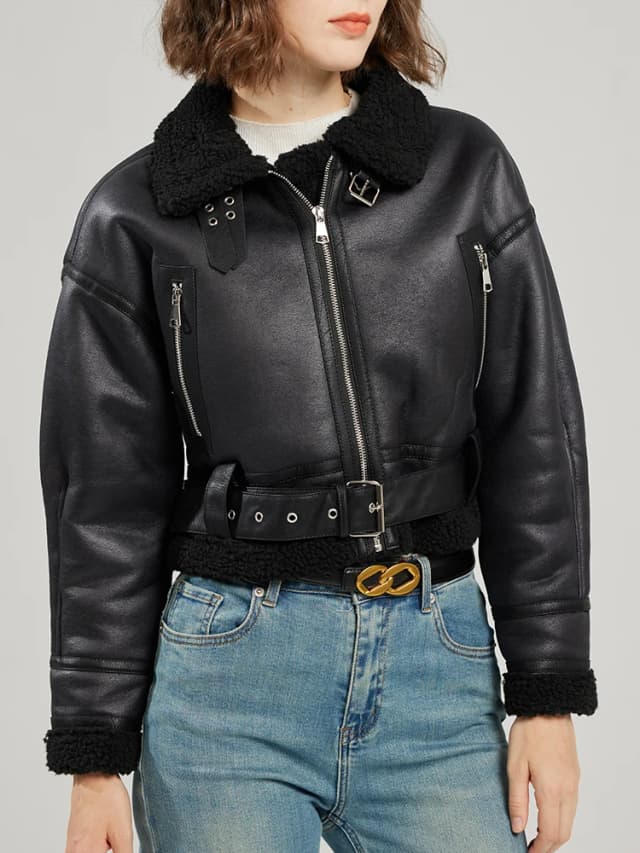 Ailegogo-Chaqueta de piel de cordero sintética para mujer, abrigo Retro holgado, grueso y cálido, ropa de calle empalmada con cremallera, abrigo con cinturón, prendas de vestir para Otoño e Invierno