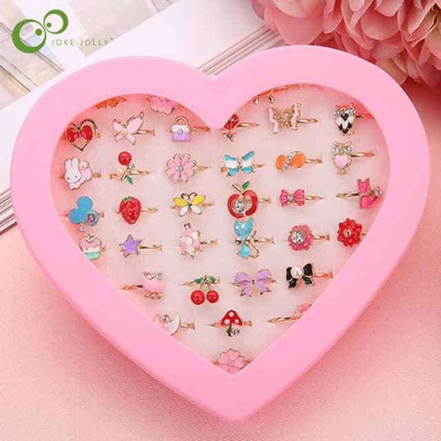 10/20/36 Uds. Anillos ajustables bonitos para niños y niñas, juguetes de maquillaje, joyería de cristal de dibujos animados, anillo esmaltado de aleación de animales