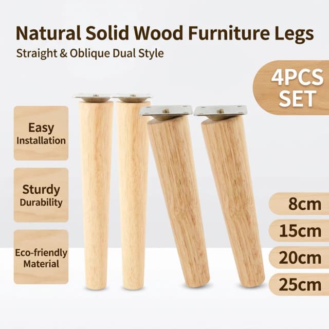 4 Uds patas de muebles patas de muebles sólidas de madera patas de mesa oblicuas/rectas patas de silla antideslizantes pies de repuesto inclinados