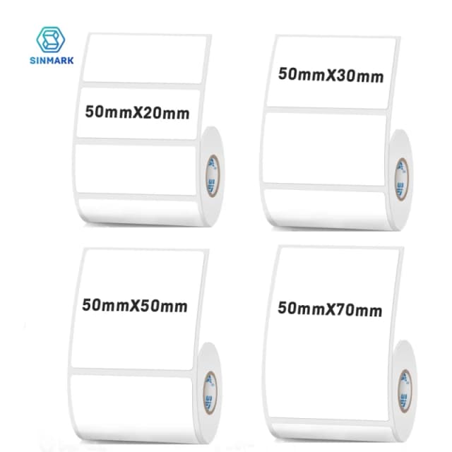 Etiqueta adhesiva térmica de 50mm de ancho, etiqueta autoadhesiva blanca, papel para ropa, etiqueta de precio de productos básicos, traje para impresora Phomemo SINMARK