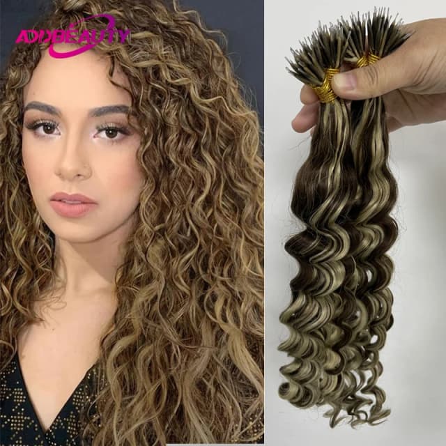 Addbeauty extensión de cabello de fusión humana onda Natural Nanoring cápsula queratina Micro anillo Natural extensión de cabello cabello humano 50 Uds