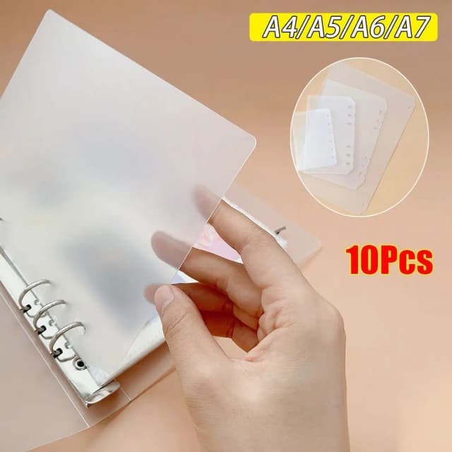 Separador de papel transparente para cuaderno, accesorios de papelería, organizador de carpeta mate PP, deflector, 10 piezas, A4, A5, A6, A7