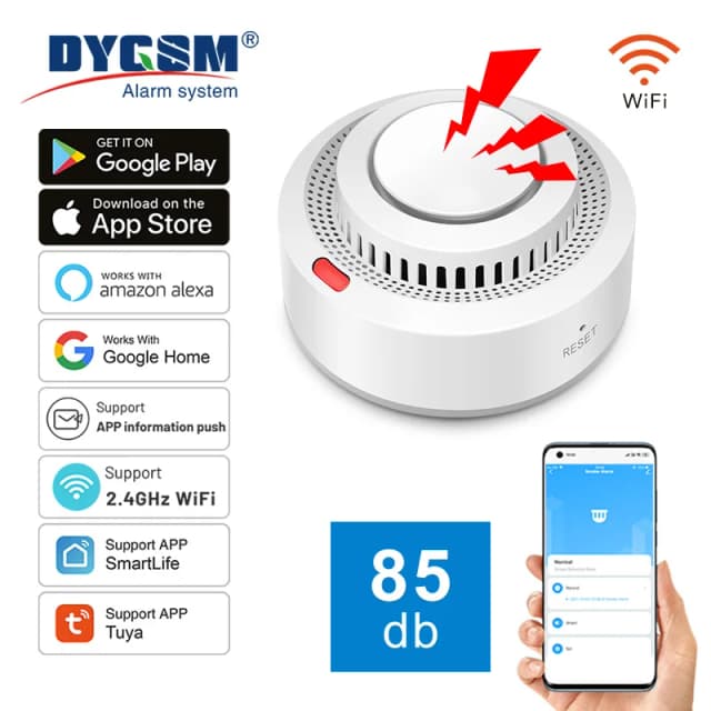 Detector de humo WiFi Tuya, monitoreo en tiempo Real, notificación de alarma remota, Control por aplicación, funciona con Alexa y Google Home