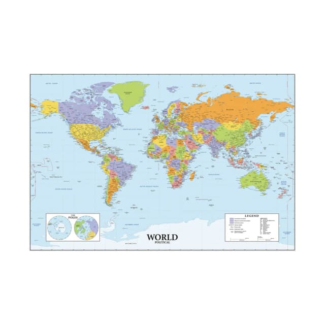 Plakat Mapa Świata z Nazwami Krańców, Dekoracja Ścienna, Obraz Dekoracyjny, Artykuły Podróżnicze, Artykuły Szkolne, Dekoracja do Klasy, Dekoracja Domu, Bez Ramy