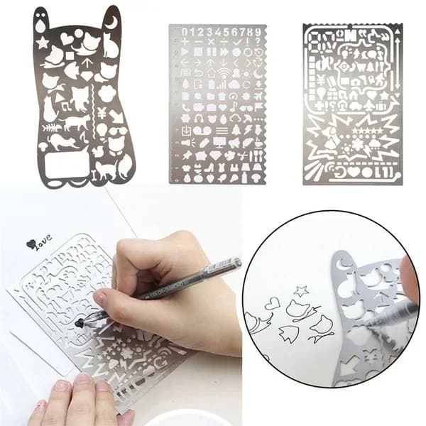 Plantillas portátiles de acero inoxidable, regla hueca, diario de viaje, cuaderno, herramienta de dibujo DIY