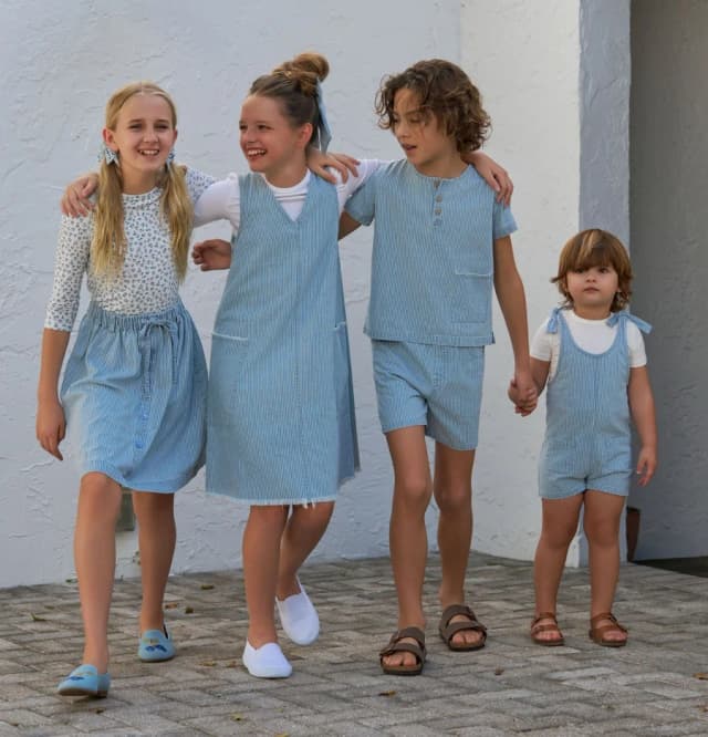 AS SS25 Summer Pinstripe Denim Collection ropa a juego para hermanos y hermanas