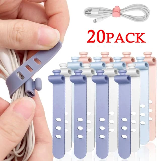 20/12/4 Uds bridas para cables organizador de cables gestión correas de soporte de alambre de silicona Clips con cremallera envolturas de corbata reutilizables Keeperwinder de goma