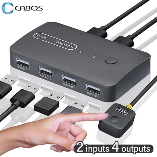 Adaptador de interruptor KVM USB, 2 entradas, 4 salidas, interruptor USB, conmutador KVM, impresora compartido para teclado de ordenador, controlador de ratón