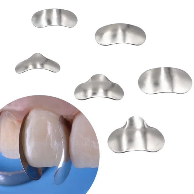 100 unids/bolsa matrices dentales bandas de matriz de Metal contorneadas seccionales anillos de matriz reemplazo completo de dientes herramienta de cuidado bucal Dentsit