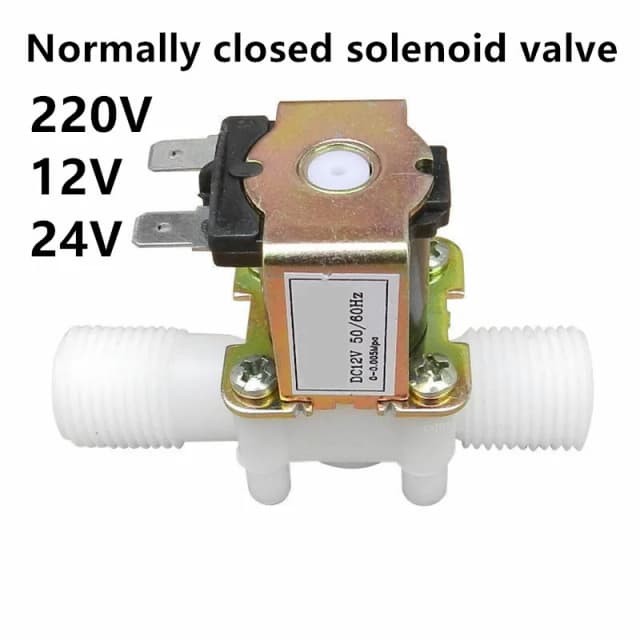 AC 220V DC 12V 24V 1/2 "3/4" válvula solenoide eléctrica de plástico normalmente cerrada interruptor controlador de presión de aire de agua magnética