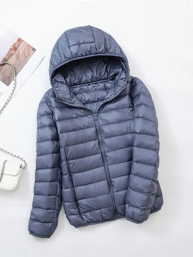 Chaqueta de plumón de pato ultraligera para mujer, abrigo cálido con capucha, prendas de vestir exteriores portátiles, 0-10 ℃