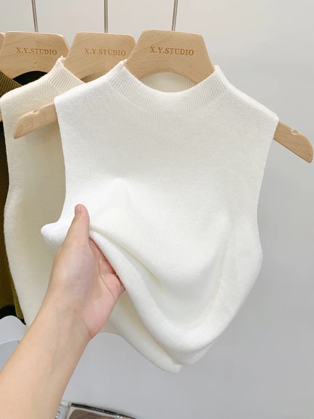 Camiseta sin mangas de punto para mujer, suéter ajustado corto sin mangas, suéteres lisos para primavera y otoño, jerséis 2026