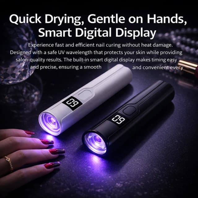 Lámpara de Uñas LED UV Mini Recargable con Pantalla Inteligente, Secador de Uñas Portátil de Secado Rápido con Soporte para Manicura, Luz UV de Escritorio Extraíble