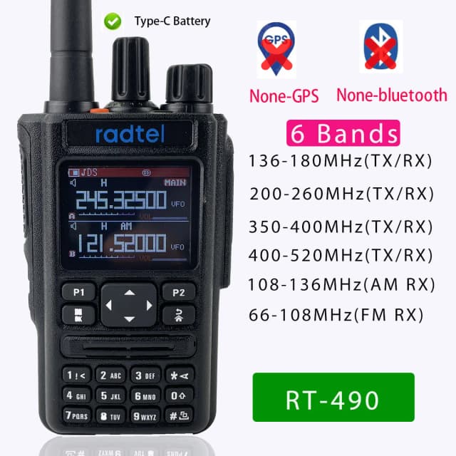 Ninguno-GPS/Buletooth Ver. Radtel RT-490 Radioaficionado aficionado 256CH banda aérea Walkie Talkie VOX SOS LCD escáner policial aviación