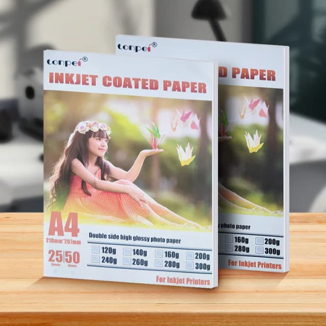 Papel recubierto de inyección de tinta de alto brillo A4 de doble cara para usar en hacer cubierta de menú folletos foto imagen 25 hojas 8,3 pulgadas * 11,7 pulgadas