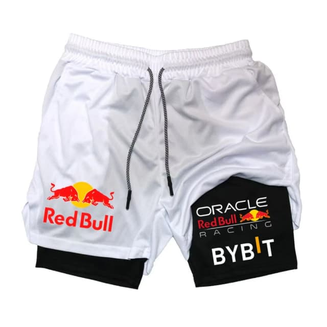 Nuevos pantalones cortos deportivos Red Bull 2 en 1 para hombre, transpirables, informales, de secado rápido, de doble capa, para correr en verano, M-5XL
