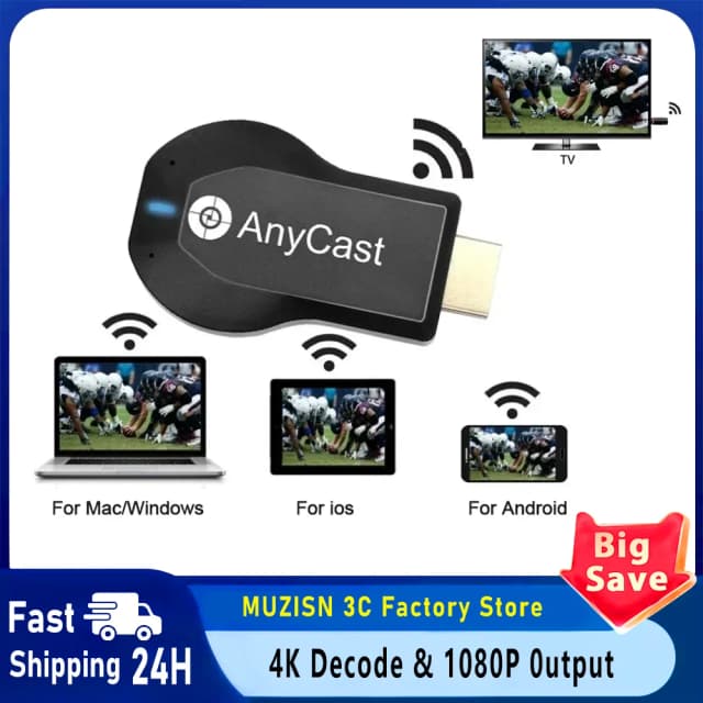 MUZISN 4K 1080P compatible con HDMI TV Stick inalámbrico WiFi Display TV Dongle receptor para DLNA Airplay Miracast para AnyCast para IOS